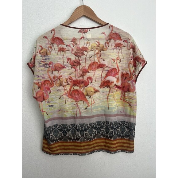 Anthropologie Watercolor Pink Flamingo Dolman Sheer Short Sleeve Top M/L Artsy - Picture 4 of 8
